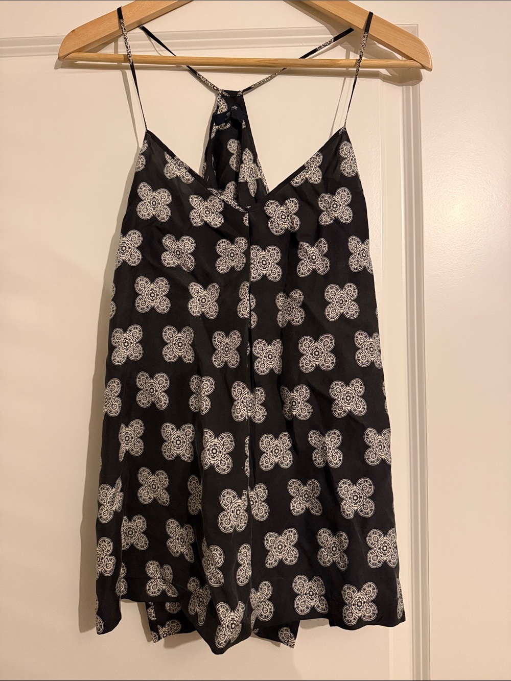 Vintage Madewell 100% Silk Black Spaghetti-Strap Printed Cami Blouse 6